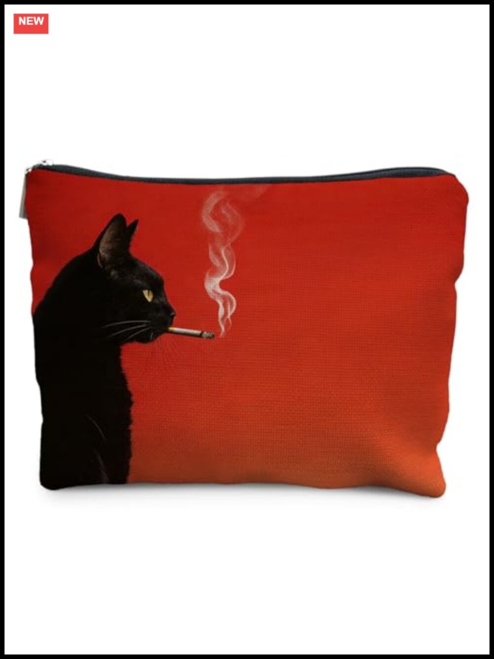 Whimsical Black Cat Linen Makeup Bag Travel Toiletry Organizer Pouch